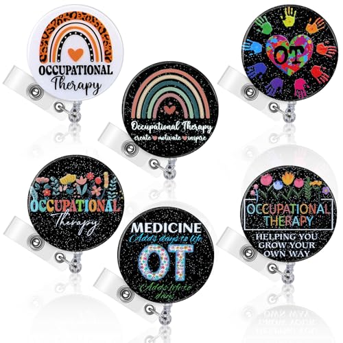 Hoteam 6 Pcs Physical Therapist Badge Reel Retractable with Alligator Clip Badge Holders for Healthcare Badge Reel Clip for Doctor Nurse Physical Therapist Assistant PT Appreciation Gifts