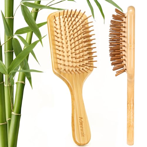 Bamboo Hair Brush for Hair Growth Eco-Friendly Natural Bamboo Bristles Hairbrush with Ergonomic Handle for Scalp Stimulation Wood Paddle Detangling Hair Brushes for Women Men Curly Hair
