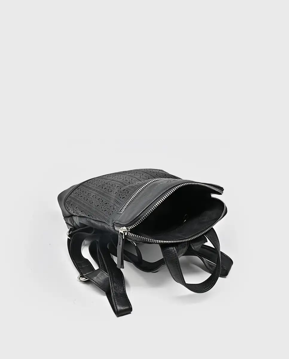 Laura Valle Mochila Piel Mujer Auténtica Modelo Flamenco – Bolso Mujer Verano Juvenil y Elegante Bolso Cuero Diseño Repujado y Bolsillo Antirrobo Seguro