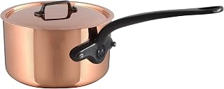 M'Heritage M200CI 2mm Polished Copper & Stainless Steel Sauce Pan With Lid, And Cast Iron Handle, 1.2-qt, Made in France