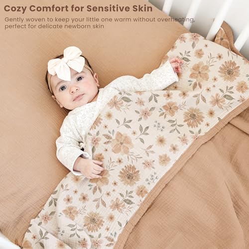 Image of Konssy Muslin Baby Blankets, Super Soft 100% Cotton Crib Blanket | Soft Lightweight Nursery Swaddling Wrap for Girls Boys, Infant Toddler, 47 X 47 In, Flourish