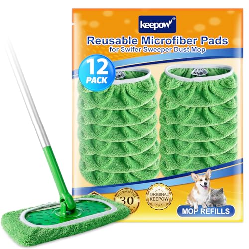 KEEPOW Reusable Wet Pads Refills Compatible with Swiffer Sweeper Mop,