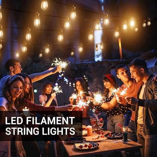 S14 LED Outdoor String Lights 27FTx2 with Edison Vintage Shatterproof Bulbs and Commercial Grade Weatherproof Lights for Balcony, Patio, Porch, Backyard (54FT 20LED)
