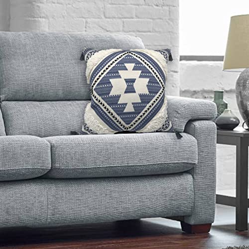 Alysheer Boho Tufted Decorative Throw Pillow Cover 18''X 18'' With Tassels Fringe, Cotton Velvet Reversible Cottage Farmhouse Cushion Case For Sofa Couch Living Room (Navy Blue White) #TOP5