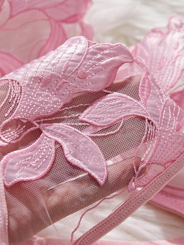 Image of Lilosy Sexy Floral Embroidered Mesh Sheer Underwire Lingerie Set