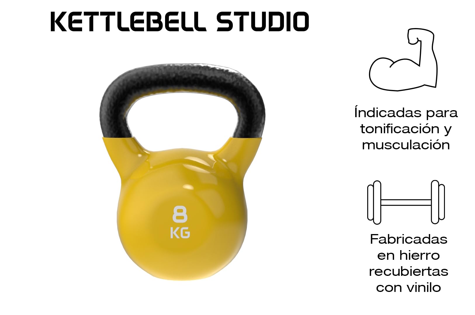 RUSTER Kettlebell Studio. Pesa Rusa recubierta de Vinilo, Mango Ergonómico, Base Estable, Entrenamiento Funcional, Fitness en Casa. Disponible de 4 a 32kg