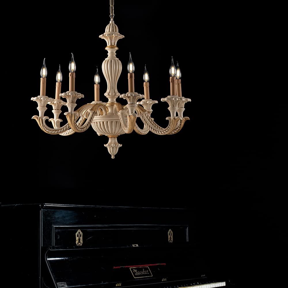 Lampadario in legno avorio e oro classico, lampadario shabby chic 8 luci, lampadario camera da letto bon-52