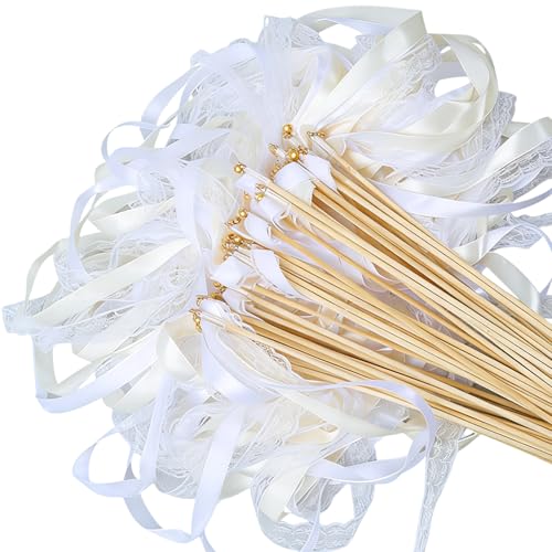 Lot De 50 Baguettes De Mariage Avec Cloches Et Rubans, Bâtons Serpentins En Soie, Baguettes Magiques Décoratives Pour Mariage, Fête Et Cérémonie