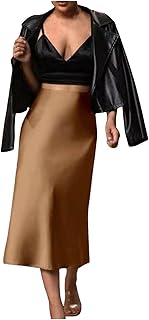 2025 - Falda de raso estrecha para mujer, color sólido, longitud media, longitud hasta la cadera, falda de cola de pez moda nupcial