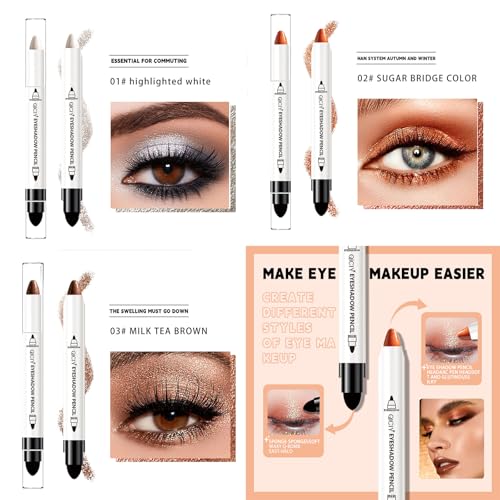Image of ADMD Eyeshadow Stick Set Dual-Ended Colorful Pencil Crayon Creamy 2-in-1 Eyeshadow & Blending Brush for Easy Looks Shimmer Eye Shadow Sticks 3Colors