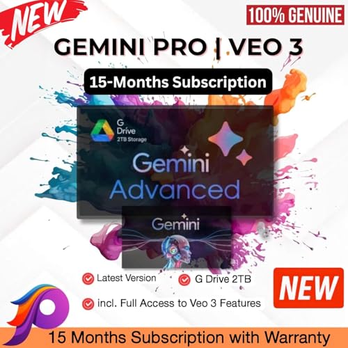 Gemini Pro Advanced 2.5 (Latest Release) | 15-Month Subscription with Veo 3 Video Generator Access | 2TB Cloud Storage & Gemini 2.5 | GenAI Assistant for Windowsdows/Mac/Mobile/Tablet | Unlimited Deep Research