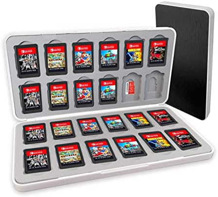 WNJACO Switch Game Card Case for Nintendo Switch Game & Micro SD Card, Customized Pattern Switch Lite Game Card Storage Box with 24 Game Card Slots and 24 Micro SD Card Slots with Magnetic Closure (Black White)
