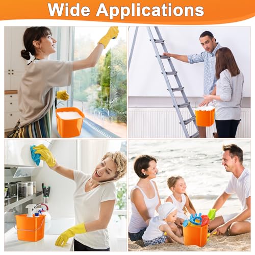 Image of Zhehao 6 Pcs 3 Quart Bucket for Cleaning Small Sanitizer Bucket for Restaurant Square Plastic Pail with Handles for Home, Offices, Commercial Use, Food Service(Orange)