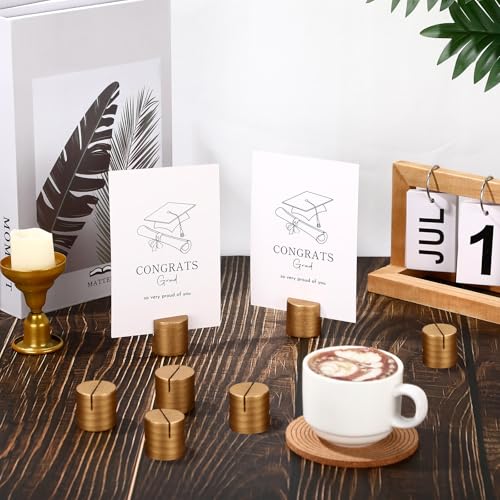 Image of Affrolling 12 Pcs Gold Place Card Holders Wooden Table Number Holders Bulk Mini Cylinder Table Stand for Name Cards Photo Picture Menu Tag Display Wedding Birthday Party Banquet Restaurant