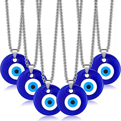Yaomiao 6 Pieces Evil Eye Pendant Necklace Turkish Blue Eye Necklace Glass Eye Stainless Steel Chain Necklace For Women Girls #TOP11