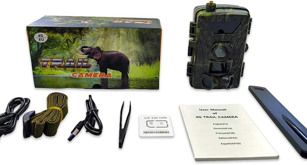 4G Wildkamera mit 60MP & 4K UHD Nachtsicht - Bewegungsmelder 60° Sichtwinkel, SIM-Kartensteckplatz, 32GB Speicherkarte inklusive, Batteriebetrieb für Jagen/Waldüberwachung