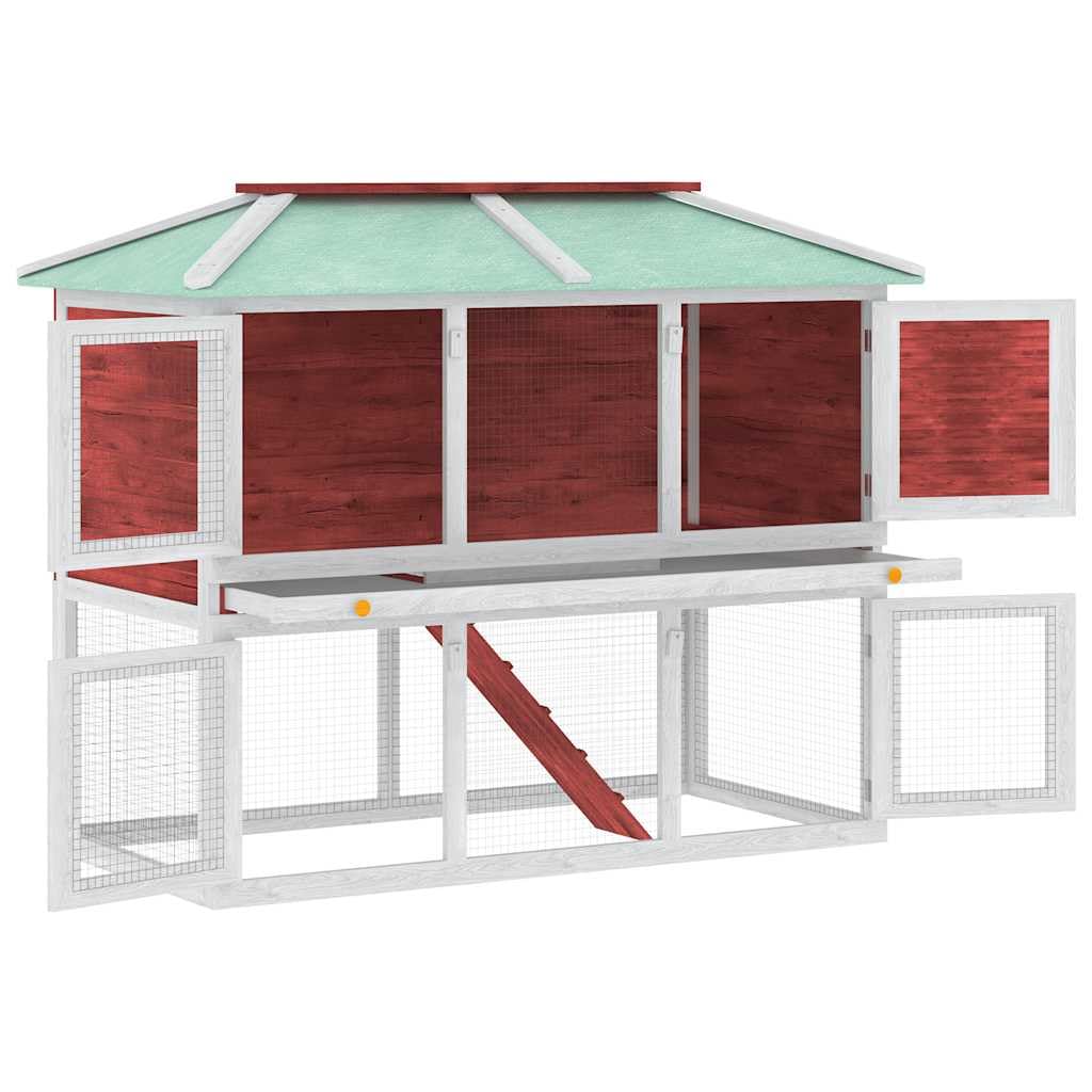 Conigliera a 2 piani, in legno, 130 x 68 x 105 cm, rosso e bianco