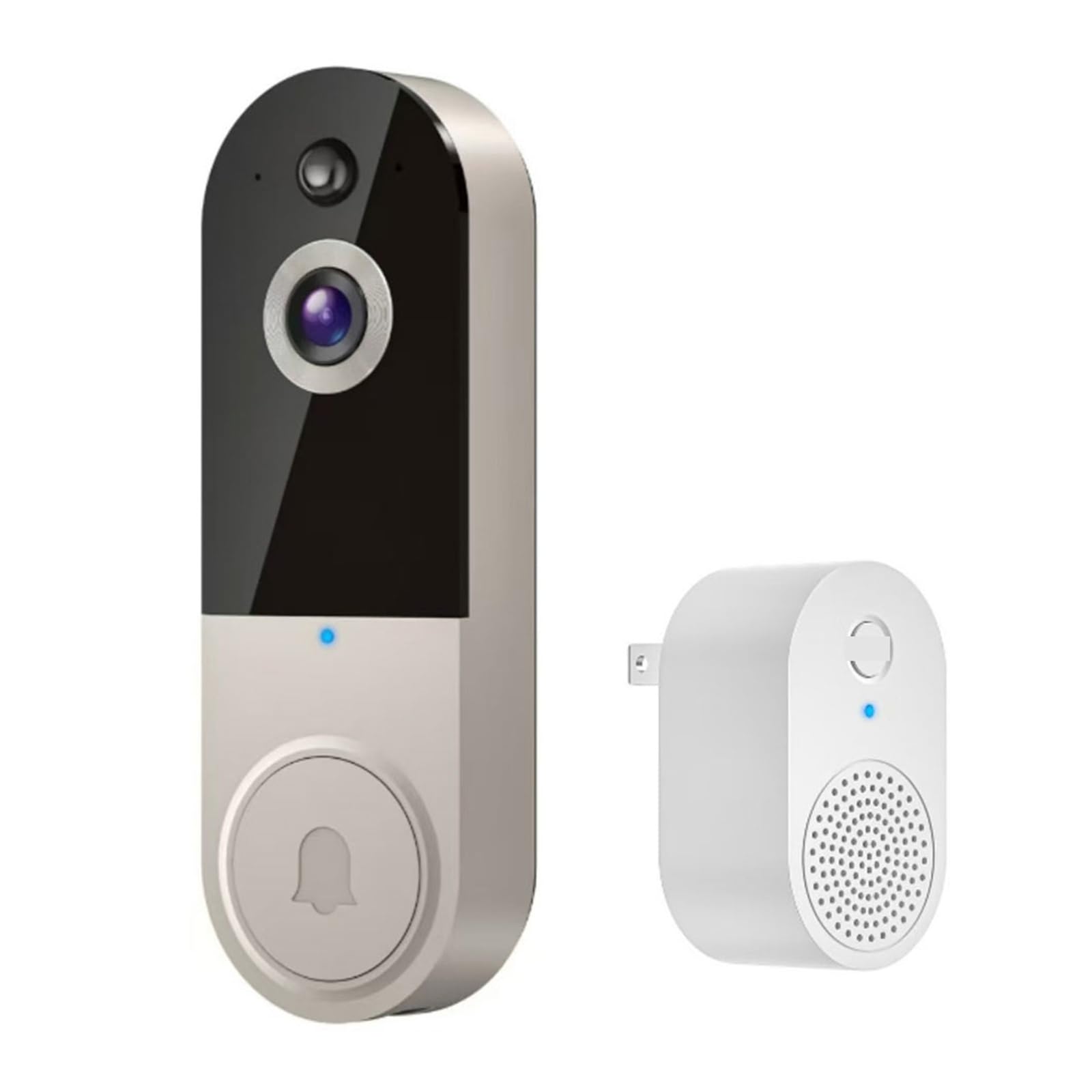Videoportero, Timbre con cámara y videoportero WiFi 1080P, cámara inalámbrica con visión Nocturna y detección de Movimiento.(Beige)