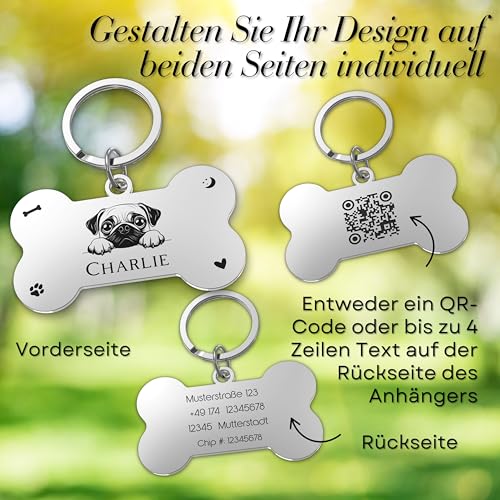 Hundemarke personalisiert – 52 Hunderassen Vorlagen – Knochenförmiges, Wasserdichtes Namensschild & Identifikationsmarke für Hunde