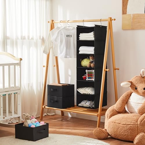 Image of MAX Houser 6 Tier Shelf Hanging Closet Organizer, Closet Hanging Shelf with 2 Sturdy Hooks for Storage, Foldable (Black)