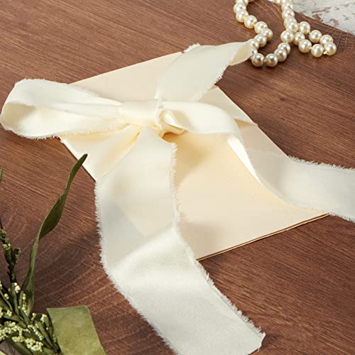 Ivory Chiffon Ribbon For Gift Wrapping - Keypan Silk Satin Ribbons For Crafts 1 1/2" X 21 Yd Soft Handmade Fringe Frayed Edged Baby Shower Bridal Bouquets Wedding Invitation Decor #TOP4