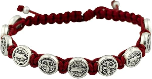 Pulsera tejida con 10 cuentas de medalla de San Benito Gran regalo católico para primera comunión y confirmación Ajustable para un ajuste cómodo