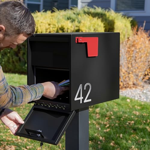 Image of Adoorn Lockable Post Mount Mailboxes for Outside - Large Anti-Theft Locking Mailbox for Packages and Letters - Weatherproof Construction - Durable Steel - 15.5 inch H x 12 inch W x 18.5 inch D - Black