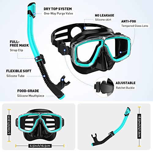 Mask Fins Snorkel Set For Adults Men Women Dry Top Snorkel Diving Flippers Snorkeling Gear Diving Mask With Gear Bag For Snorkeling Swimming Scuba Diving Training #TOP2