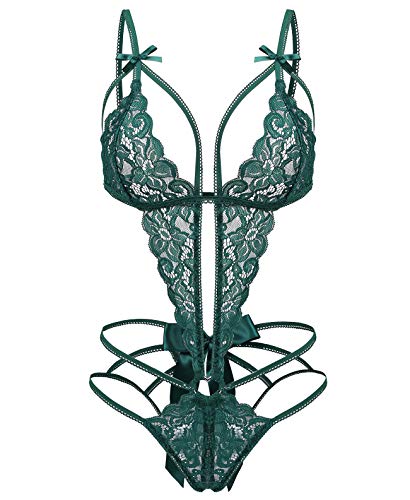 Image of Donnalla Women's Deep V Lace Teddy One Piece Lingerie Cutout Strappy Lingerie
