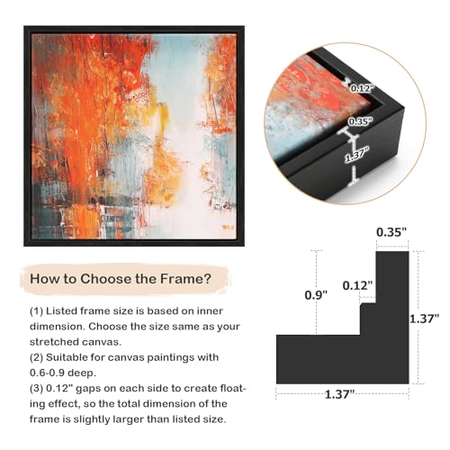 Image of Floating Canvas Frame for 6x6 Inch Painting 0.6-0.8 inch Deep,Black