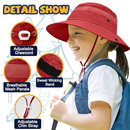 Image of Outdoor Kids Sun Hat for Boys Girls Wide Brim Mesh Bucket Hat UPF 50+ Sun Protection Breathable Summer Fishing Safari Hat