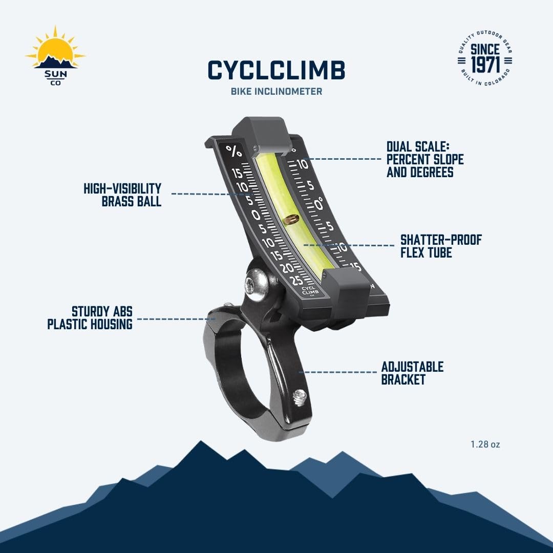 Sun Company CyclClimb - Bike Inclinometer | Handlebar Slope Meter for Bicycles | Measures Trail Incline and Decline product thumbnail 6