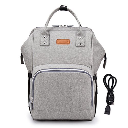 Image of BOCCA Diaper Bag, with USB Charging Port, Muti-functional Waterproof Backpack, Large Capacity and Insulation Designed Organizer for Mom Travel (Gray)
