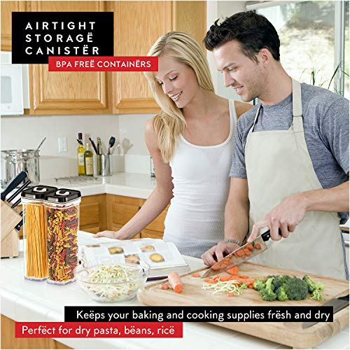 DWËLLZA KITCHEN Airtight Food Storage Containers with Lids – Same Size 2 Piece Set - Tall Air Tight Pantry & Kitchen Clear Container for Spaghetti Noodle and Pasta - Keeps it Fresh & Dry (Black Lid) - Thumbnail 6