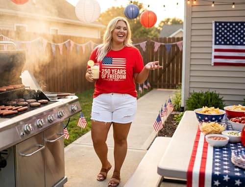 Image of ForHailey Women's 4th of July Patriotic Shirts Graphic Tees USA Shirt American Flag Short Sleeve Tunic Tops