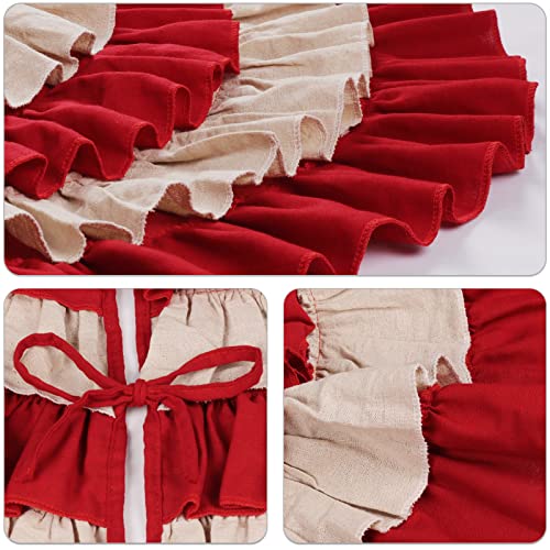 Meriwoods Ruffled Burlap Christmas Tree Skirt 48 Inch, Large Natural Linen Tree Collar, Country Rustic Indoor Xmas Decorations, Burgundy Red & Brown #TOP3