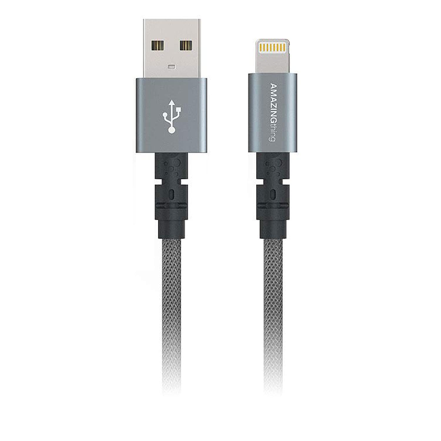 AMAZINGthing Amazing Thing Powermax PLUS [3.2A] USB-A to Lightning Cable [MFi certified] Fast Charge 20cm Robust 55 KG resistance 50000 Bend test 19AWG for iPhone, iPad, iPod – Space Gray