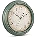 Bernhard Products Vintage Wall Clock Silent Non Ticking - 12 Inch Quality Quartz Battery Operated Decorative Rustic Green Clock for Home Kitchen Living/Dining Room Office Decor, Easy to Read