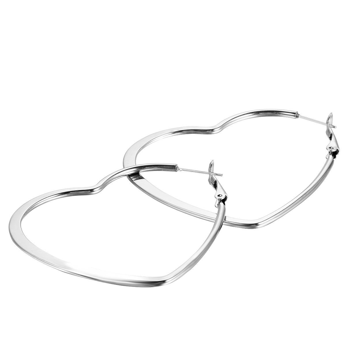 JewelryWe2pcs Women's Stainless Steel Heart Shape Hoop Earrings (with Gift Bag)