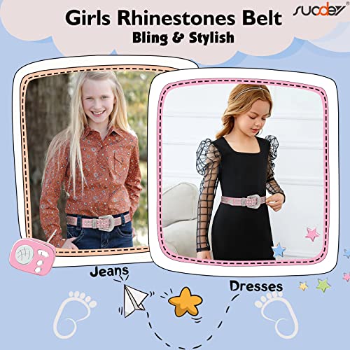 SUOSDEY Kids Rhinestone Belt for Girls Boys,Western Cowgirl Cowboy Studded Leather Belt for Child2