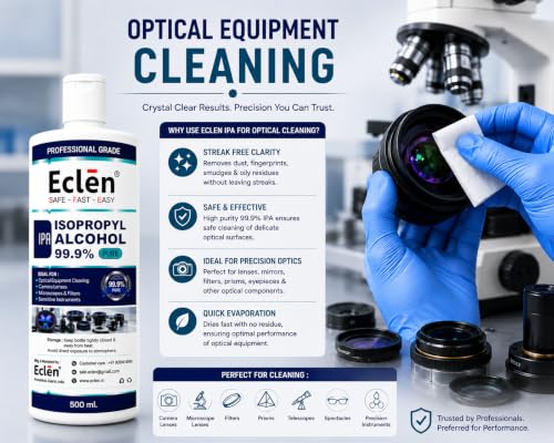 Image of ECLEN Isopropyl Alcohol 99.9% IPA | High Purity Isopropyl Rubbing Alcohol for Electronics Cleaning, Laboratory, Industrial, Surface Preparation & Technical Use (500ml)