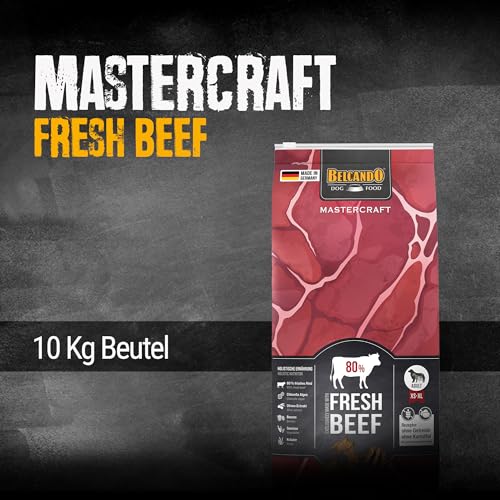 BELCANDO MASTERCRAFT Hundefutter trocken Fresh Beef, 10kg, Trockenfutter für Hunde mit Rind, 80% Frischfleisch, getreidefrei, für alle Rassen, Made in Germany