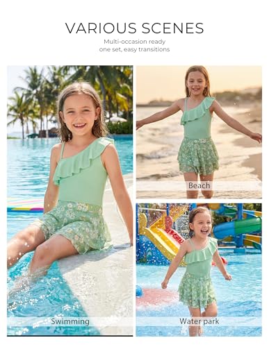Image of GRACE KARIN Girls One Piece Swimsuits with Mesh Skirt Bathing Suit Swimwear 6-14Y