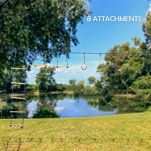 OLIKER Ninja Warrior Obstacle Course for Kids Ninja Slackline 44 Feet Monkey Bar Kit Adjustable Position Outdoor Play Equipment Ninja Line for Kids Backyard Obstacle Training with Rope Ladder - Thumbnail 2
