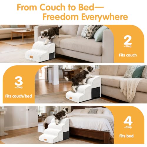 Image of Topmart High Density Foam Dog Steps 4 Tiers,Extra Wide Deep Pet Steps | Non-Slip Dog Stairs Ramp for Bed,Soft Foam Cat Ladder,Best for Older Injured,Older Pets,Cats with Joint Pain