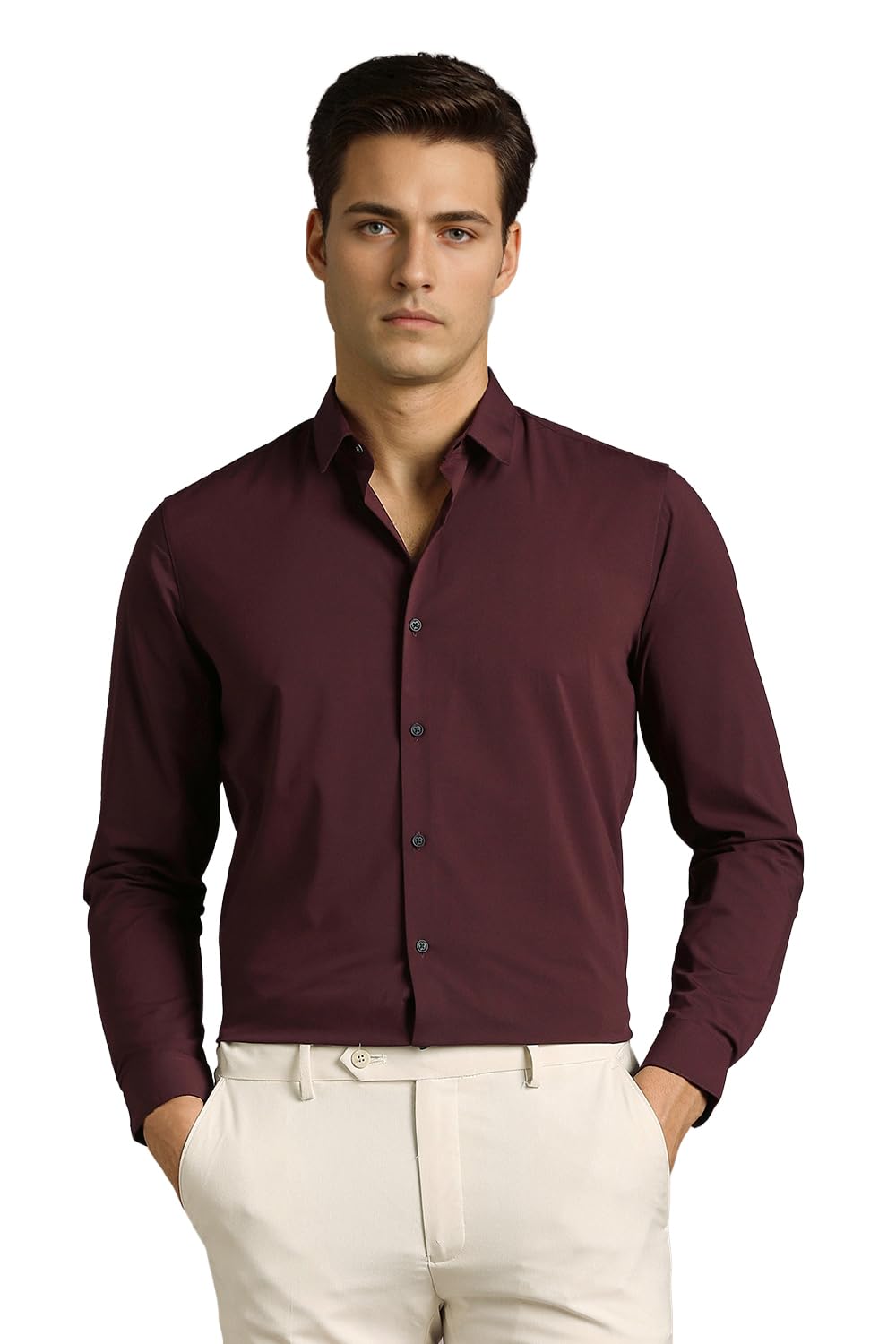 Louis Philippe Men’s Slim Fit Bamboo Blend Sustainable Stretch Young Formal Shirt