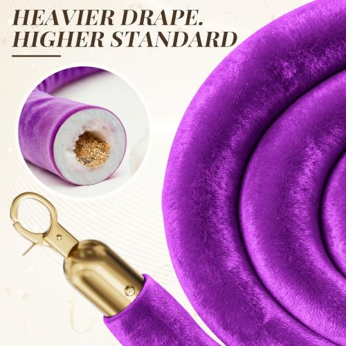 Image of 2PCS Violet Velvet Stanchion Ropes 5 Ft Crowd Control Ropes Barrier with Gold Hooks for Party Supplies,Photobooth Accessories, Prom,Birthday,Business,Wedding, Museums(Purple)
