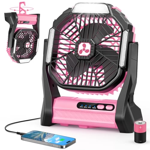 Peouix Portable Rechargeable Fan, 20000mAh Cordless Battery Powered Camping Tent Fans with SOS & LED Lantern, Small USB C Operated Outdoor Ventiladores for Travel Camp Fishing Office Home Essentials