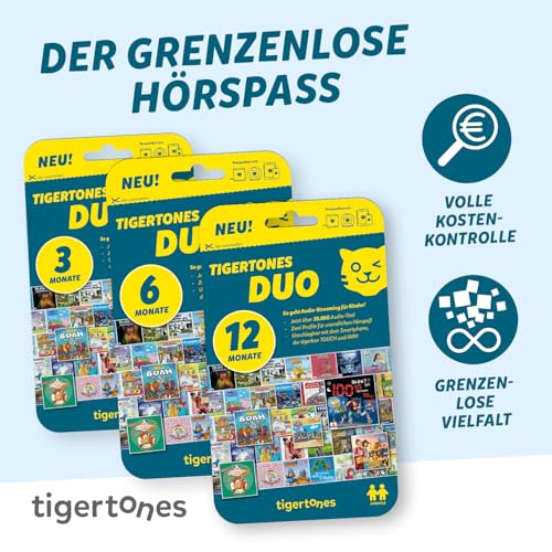 tigermedia tigertones Duo Prepaid-Zugang 12 Monate | Audio-Streamingdienst für Kinder | Über 30.000 Audiotitel | Volle Kostenkontrolle | Nutzbar mit tigerbox Touch und MINI | Musikbox