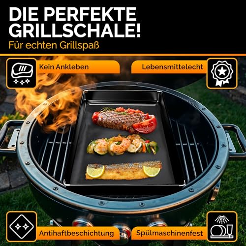 Durandal Grillschale für den Grill und Backofen - Grillmatte für Gasgrill & Holzkohlegrills mit Antihaftbeschichtung - Barbecue schale einfache Reinigung - Grill zubehör - Grillpfannchen - Grillpfanne